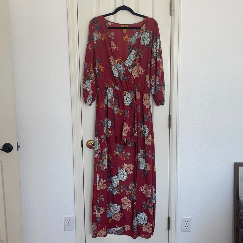 Wrangler high low with shorts red floral dress